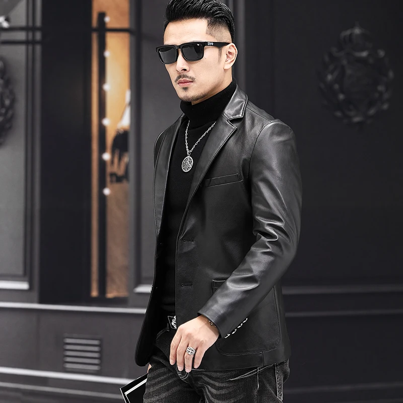 Batmo 2024 New Arrival Spring High Quality Sheepskin Real Leather Jackets Men,Slim Leather Blazer Men size M-4XL