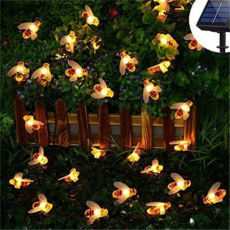 String Light 7M 30 LED Solar String Honey Bee Shape Warm Light Garden Decoration Waterproof Creative Tree Haning Lights