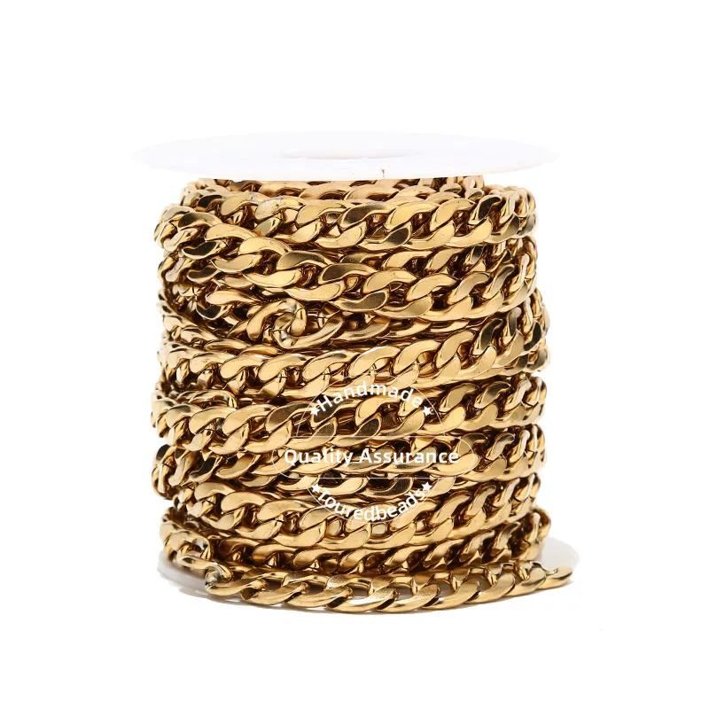 1m Gold Tone 12mm Width Heavy Miami Cuban Chain Stainless Steel Figaro 1:1 Chain For DIY Handmade Necklace Bracelet Making