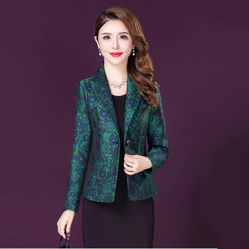 Pakaian Kantor Kasual Longgar Ukuran Plus Wanita Atasan 2022 Baru Wanita Musim Gugur Mantel Temperamen Wanita Elegan Blazer Cetak Ramping OK1375