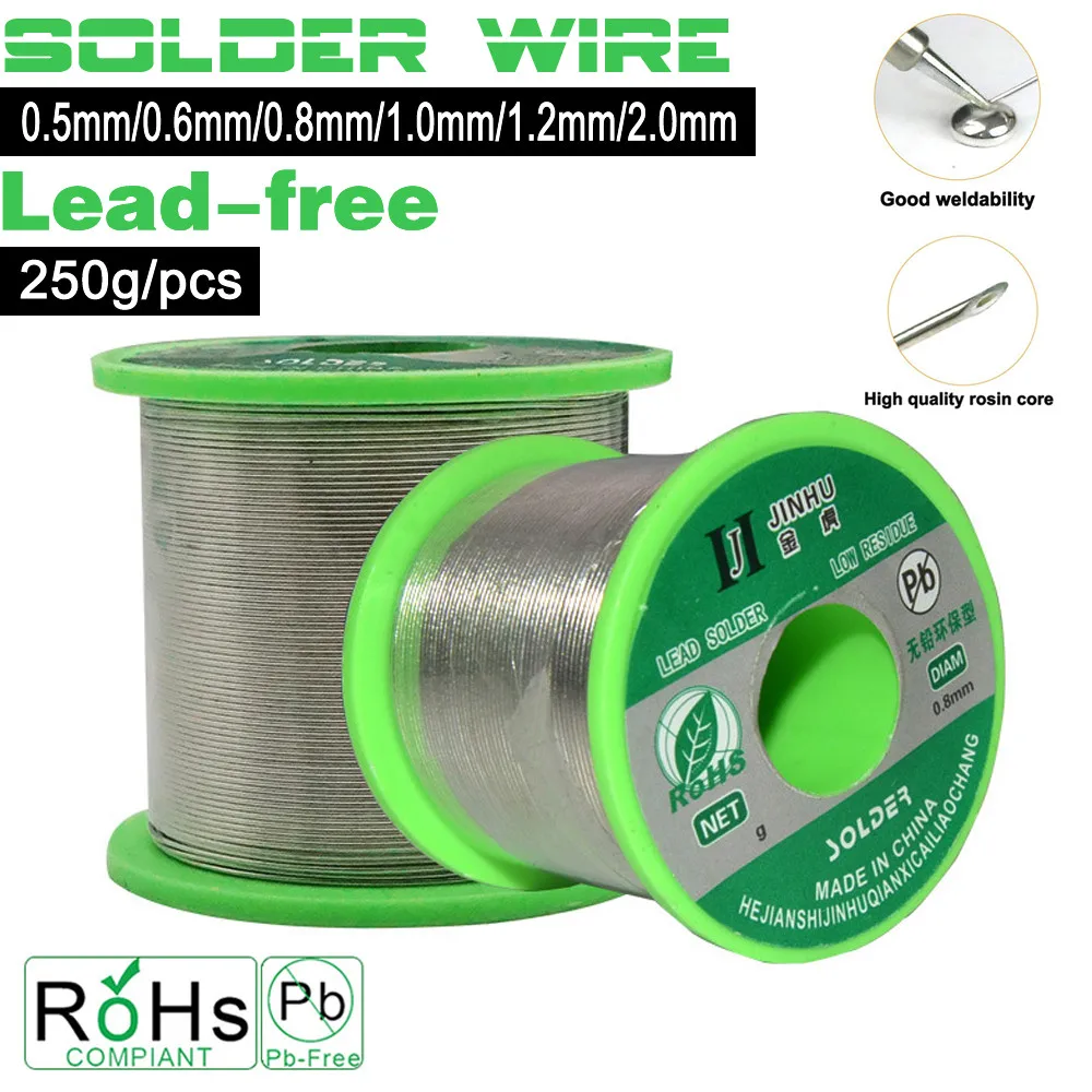 250g Lead-Free Sn99.3 Cu0.7 Solder Wire 0.5mm-2.0 mm Unleaded Lead Free Tin Rosin Soldering Wires for Electrical Solder RoHs