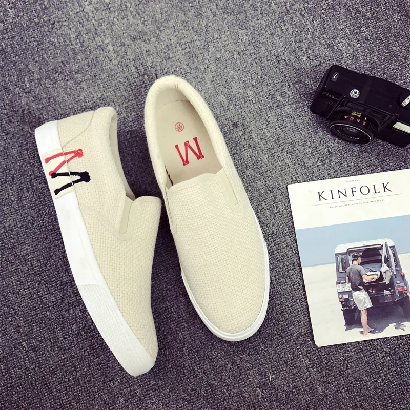 Shengxuanny New spring autumn breathable burlap flat canvas shoes men's shoes trend transparent bottom  low to help shoes