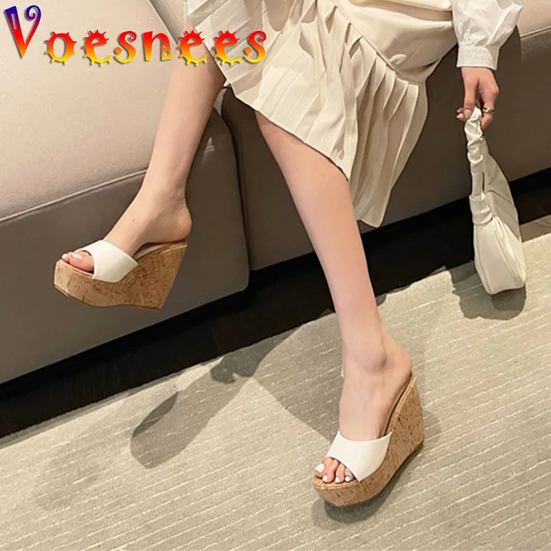 

Outdoor Slides Women Slipper Waterproof Platform Comfortable Wedges Heels Sandal 12CM Concise One Word Band High-Heeled Shoes