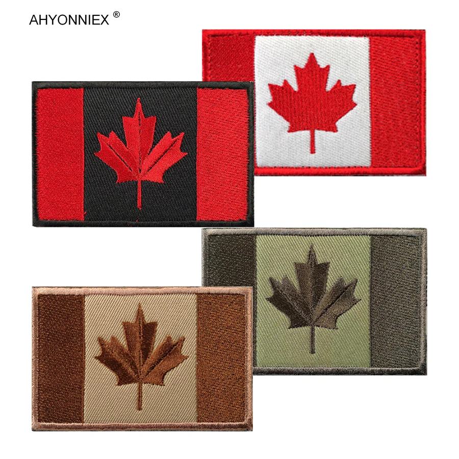 AHYONNIEX 1 PC Embroidery Canada Maple Leaf Country Flag Patch Fabric Tactical Morale Cloth and Bag Sticker Badge DIY