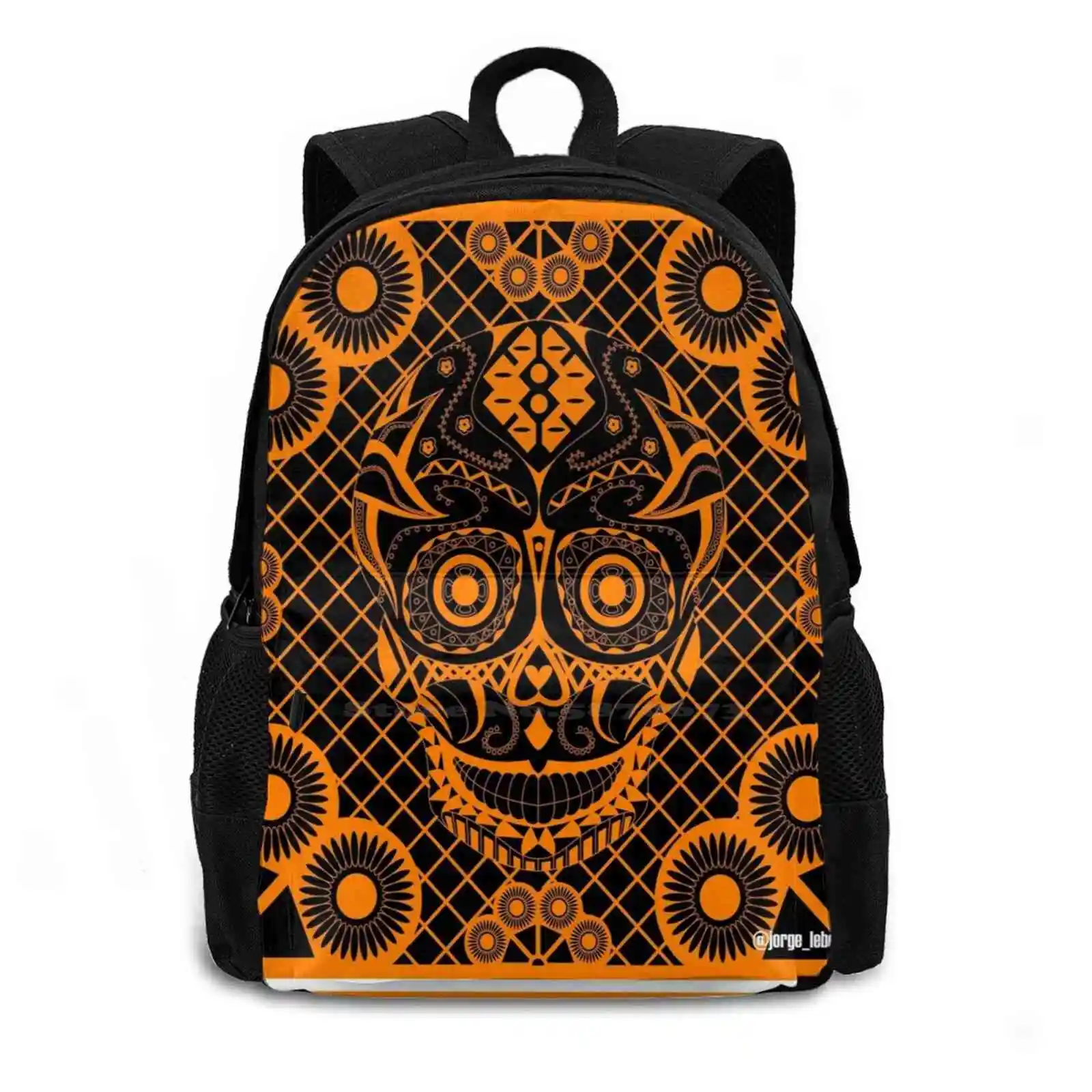 Orange Skull Ecopop Hot Sale Schoolbag Backpack Fashion Bags Death Deadly Orange Picnic Graphic Design Tradition Mexico Day Of