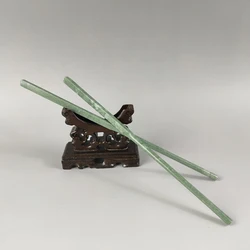 100% / A Pair of Exquisite Chinese Traditional Craft Gift Natural Snowflake Green Jade Handmade Chinese Chopsticks