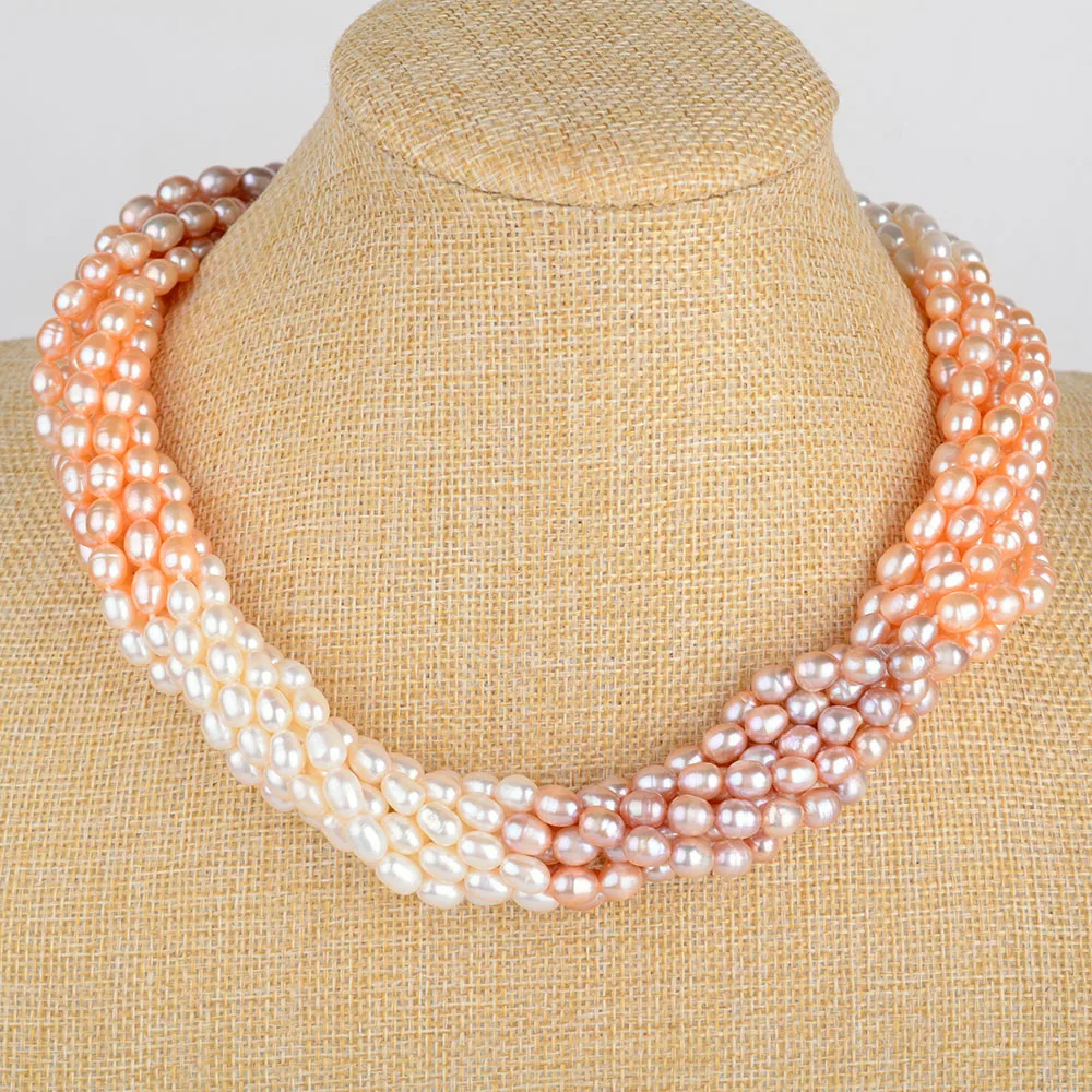 Women's 18'' 8 Strands Multi Color Rice Pearl Necklace