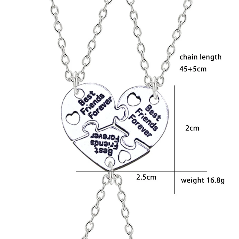 2021New 3 Piece Set Best Friend Necklace Bff Three Person Heart Friendship Pendant Metal Choker Fashion Jewelry Gift