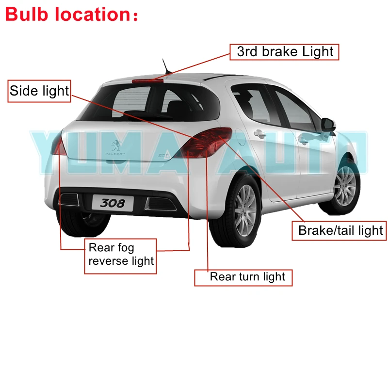 For Peugeot 308 hatchback/SW/Wagon 2007-2012 Canbus LED Tail Light bulb Rear indicator fog backup reverse stop brake lights