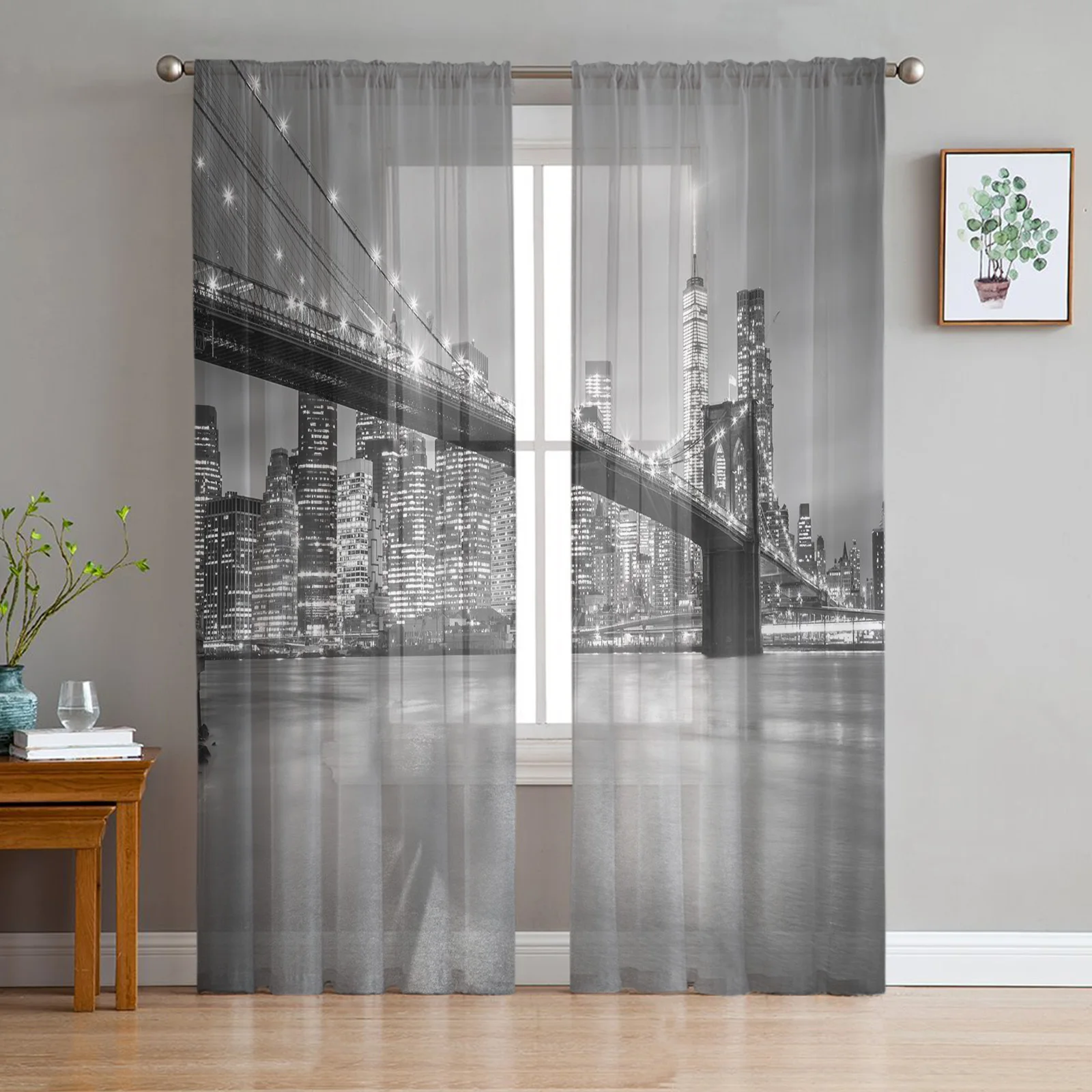 New York City Night Modern Curtains For Living Room Transparent Tulle Curtains Window Sheer For The Bedroom Accessories Decor