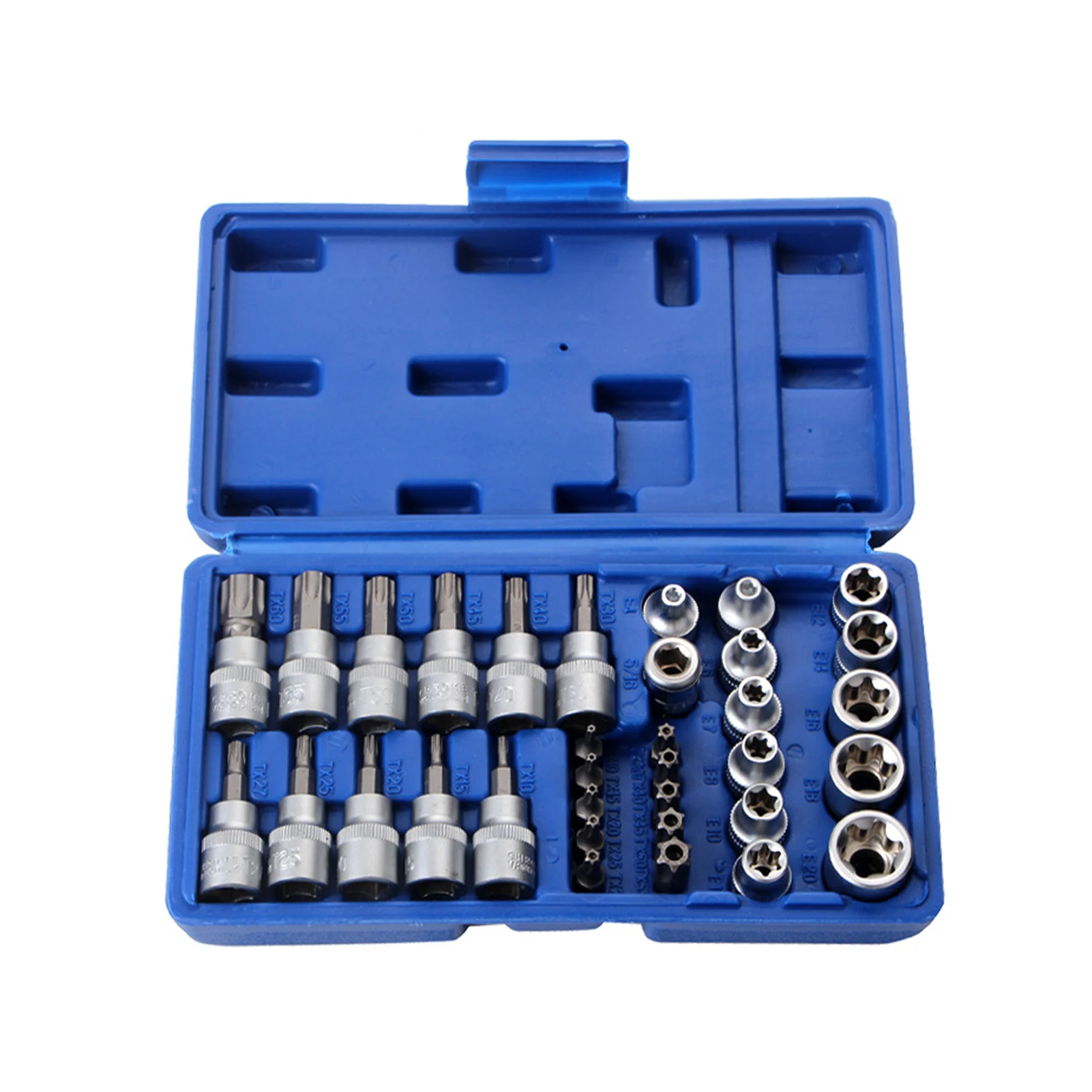 

34Pcs E-Torx Sockets Bit Set Male Female E-torx Bits 3/8'' 5/16'' Drive Kit ith Storage Box