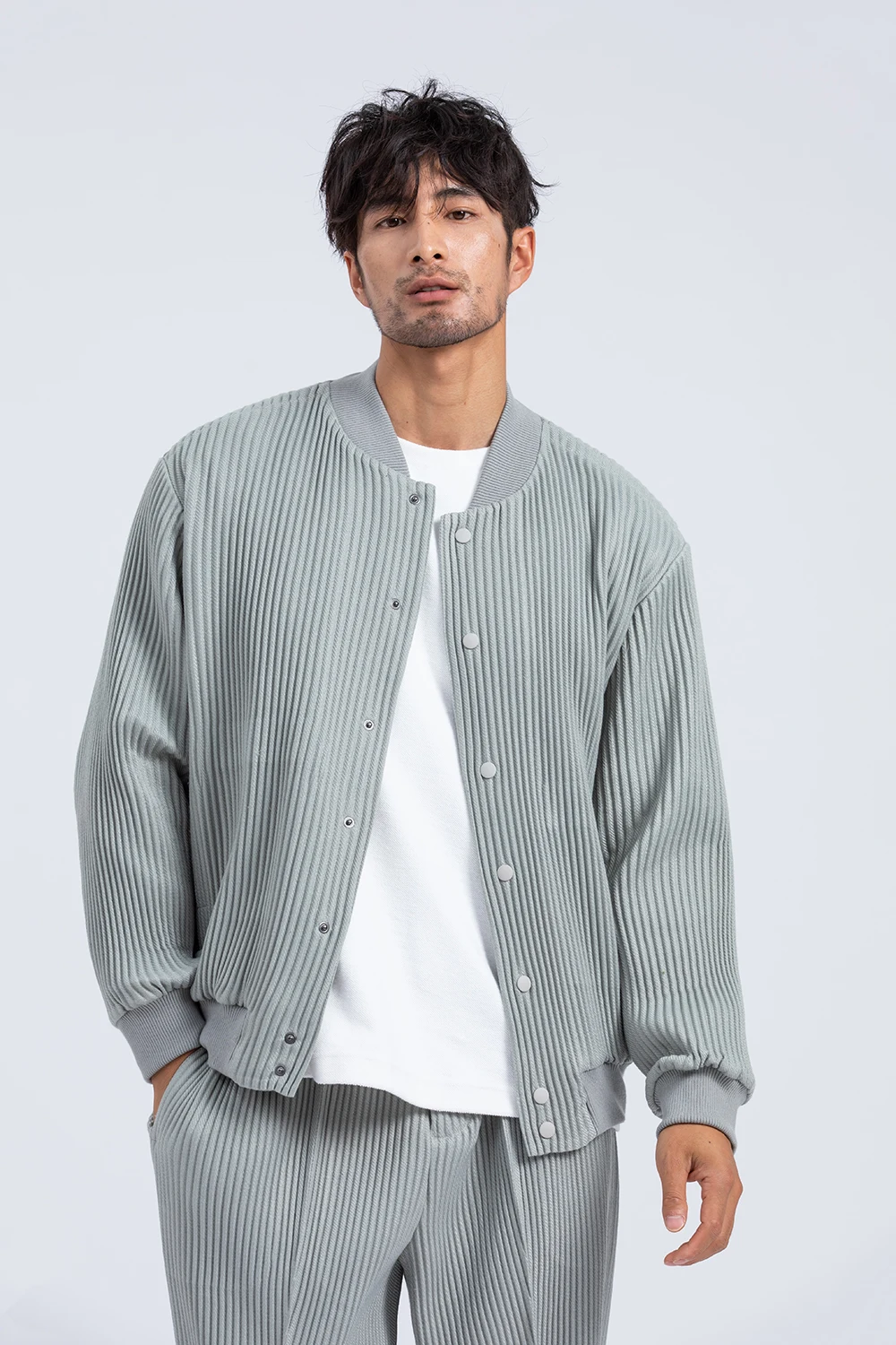 HOT SELLING Miyake fold  Style menThick fold autumn and winter fold loose baseball jacket jacket menIN STOCK