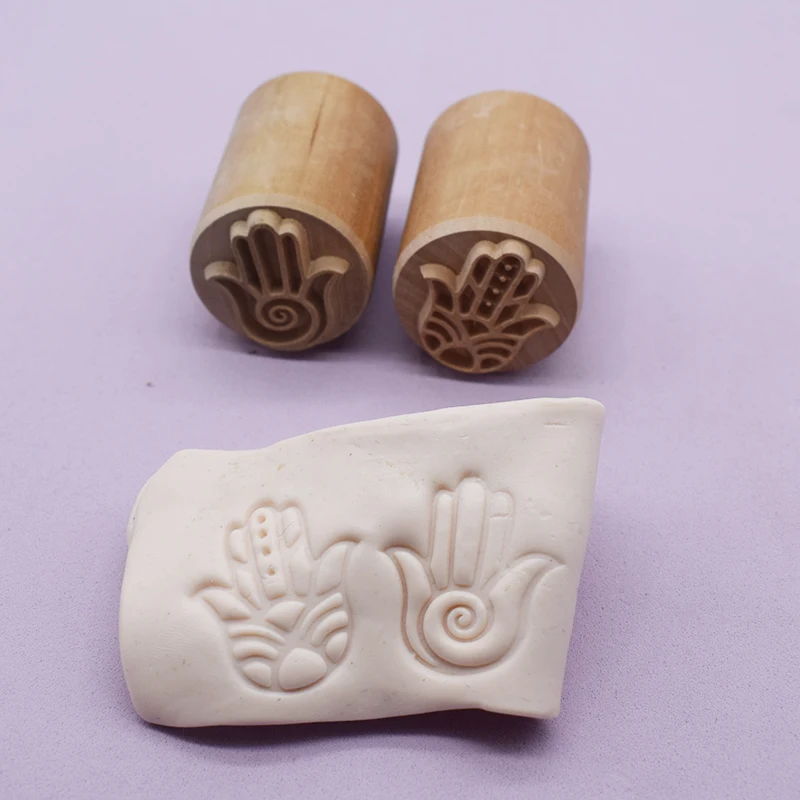 NEW Pottery Tool Fatima Lucky Hand Texture Block Print Emboss Carved Wooden Clay Stamp Argil Tools for Ceramics 3.5CM Round