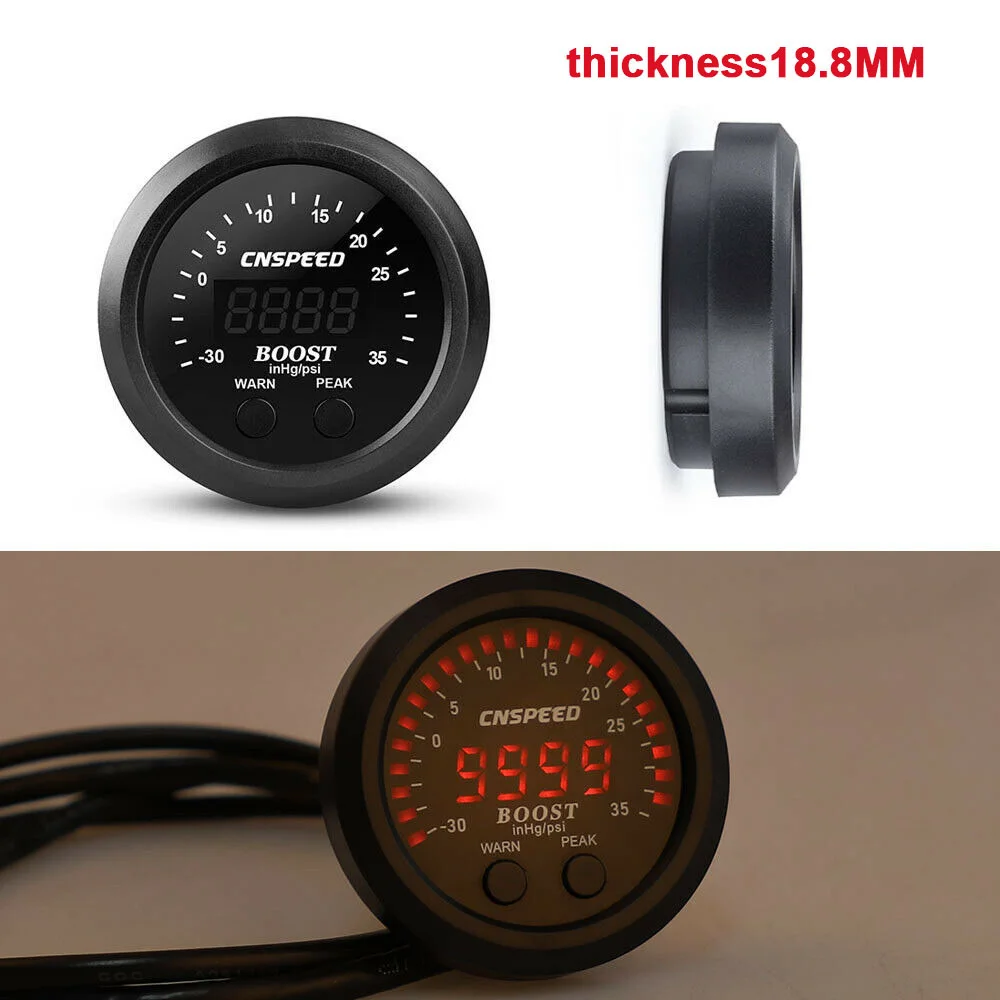 

52mm Digital -30in/Hg-35psi Electronic Turbo Boost Gauge Ultra-Thin High Performance Turbo Boost Meter Vacuum Gauge Led Display