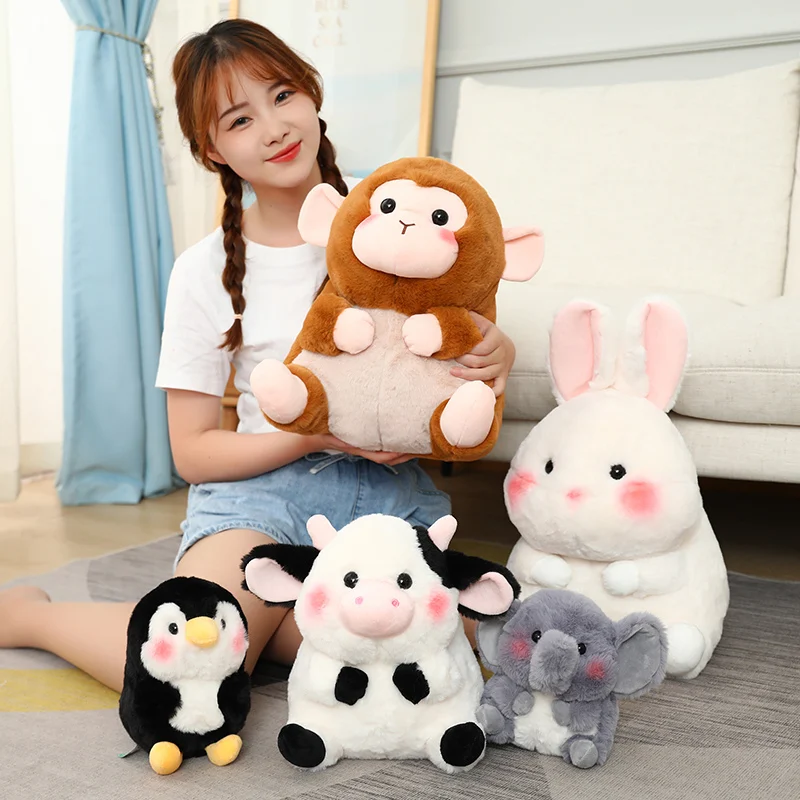 18-40cm Ball Shape Animals Stuffed Cartoon Bunny Pink Pig Monkey Elephant Penguin Hug Cuddly Plushies Toys Ferry Plush Soft Doll