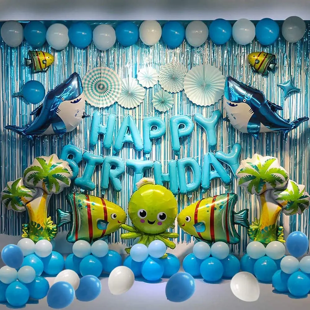 Shark Sea Birthday Party Balloons Backdrop Decorations Marine Ocean Animals Themed Fish Balloon Birthday Party Supplies Decor