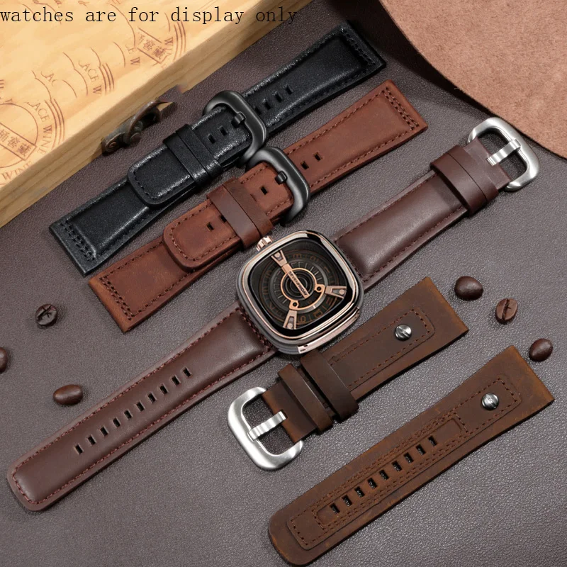 

For Seven Fridays Men's Genuine Leather Strap P1 P2 S2 M2 Q2 03 01 02 Brown Leather Accessory 28Mm Strap