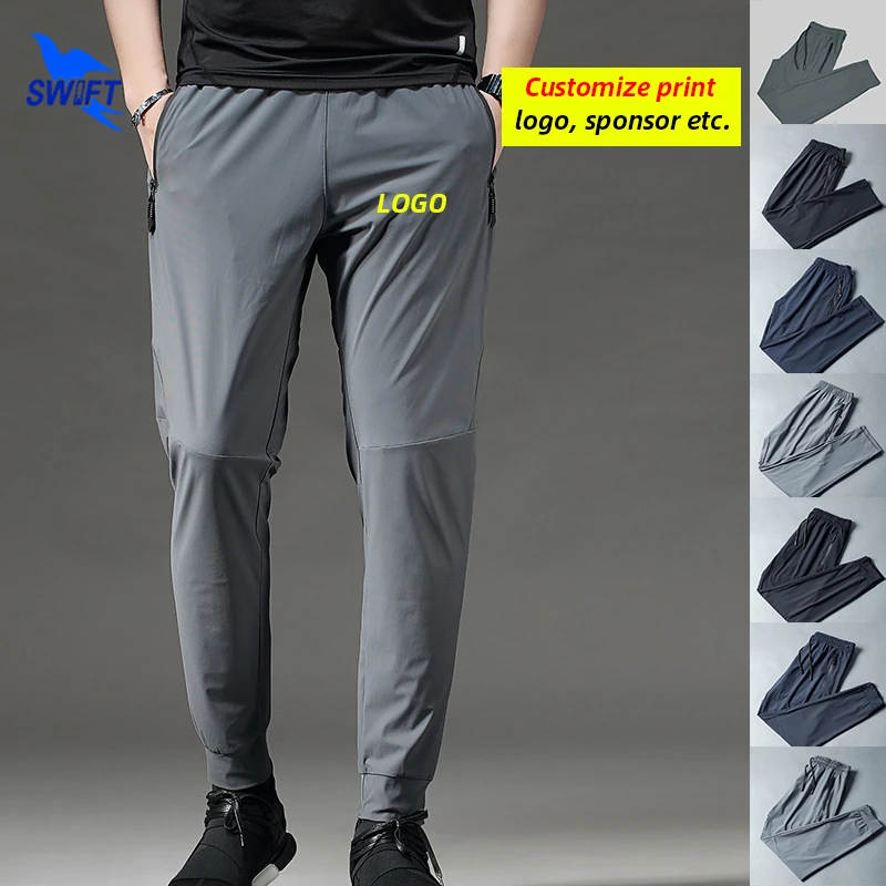 Quick Dry Men Ice Silk Track Pants Breathable Sportswear Training Straight Trousers Gym Fitness Running Capris Bottoms Customize