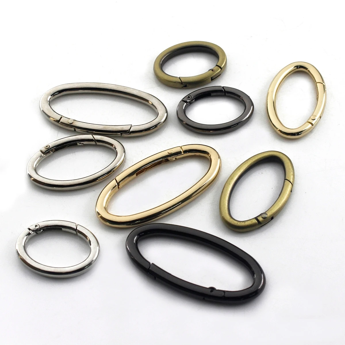 1x Metal Oval Ring Snap Hook Spring Gate Trigger Clasps Clips for Leather Craft Belt Strap Webbing Keychain Hooks S/M/L