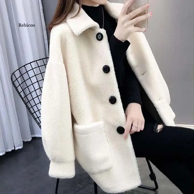 

Lamb Wool Coat Female New Winter Faux Mink Fur Velvet Women Jacket Elegant Loose Granular Fleece Teddy Cardigan Overcoat