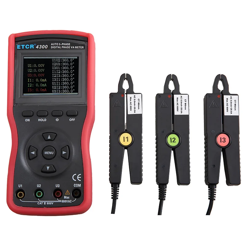 20A/600V Digital Double Clamp ETCR4000 ETCR4000A Phase Voltmeter ETCR4300 Triple Clamp Automatic 0~360 Phase Voltammeter Meter