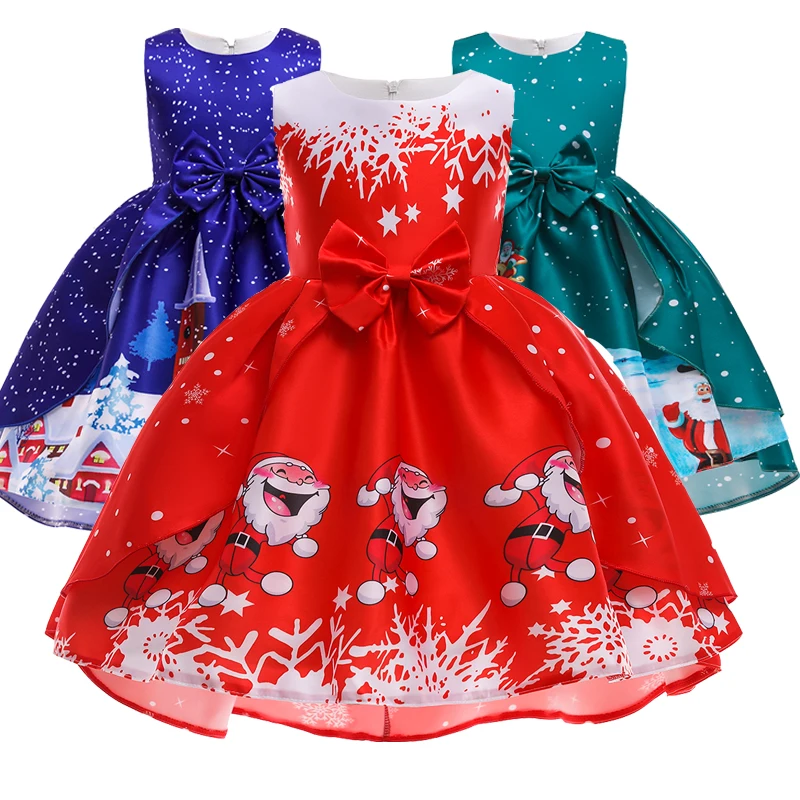 Christmas Dress For Kids Girl Print Santa Claus Princess Dresses New Year Baby Girls Party Dress Children Cosplay Costume 3-10Y