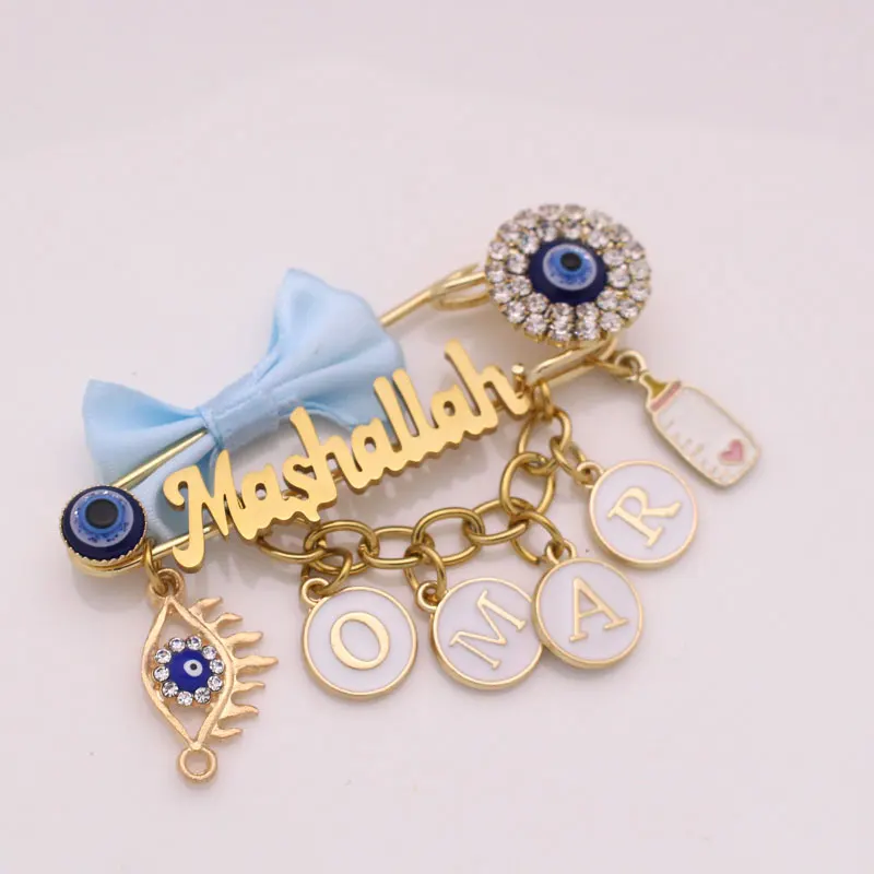 customise english name islam Mashallah Allah Baby pink brooch Pin