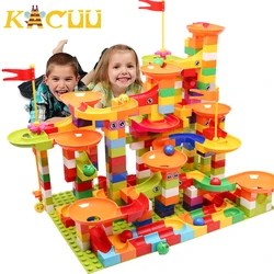 Blocos de construção Marble Race Run para crianças, funil de plástico, Slide, bricks de montagem DIY, brinquedos educativos, tamanho grande, 74-404pcs