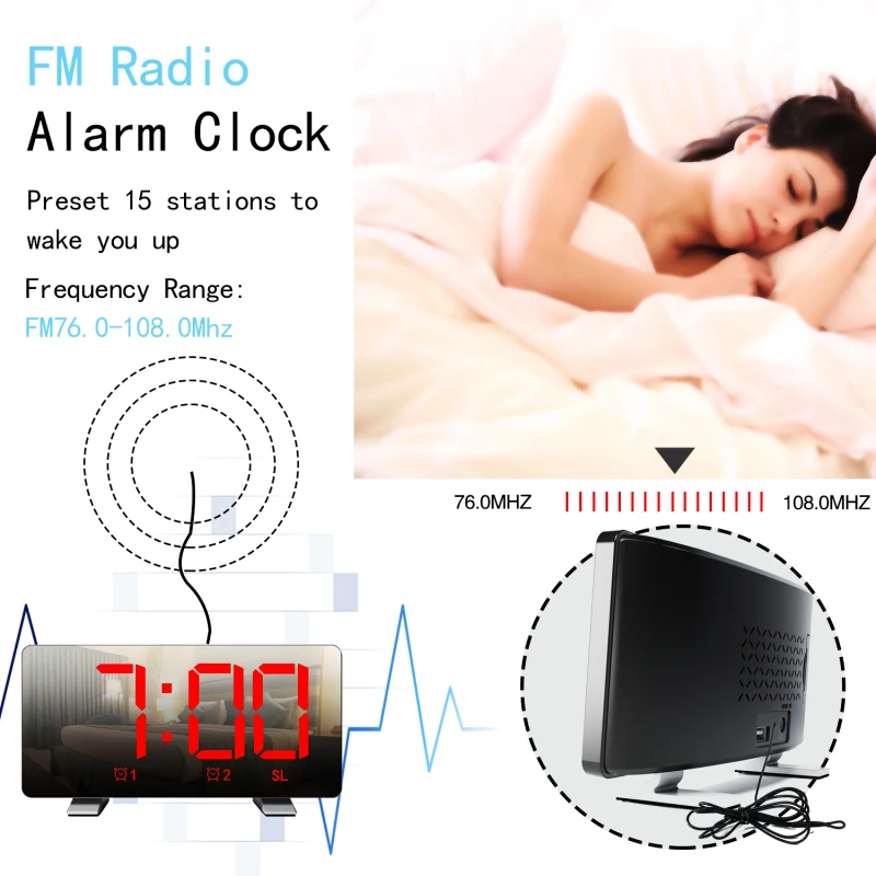 Imagem -02 - Relógio Despertador Led com Rádio fm Radio Eletrônico Criativo Portátil com Carregador Usb