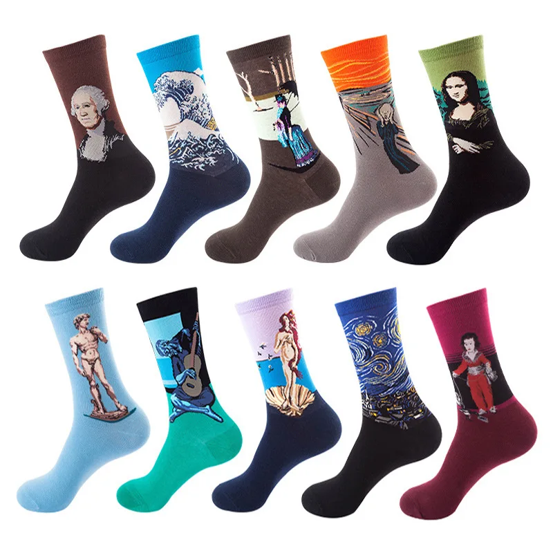 Hot Sale Classic Autumn Winter Retro Women Personality Art Van Gogh Mural World Famous Painting Female Socks Oil Happy Socks