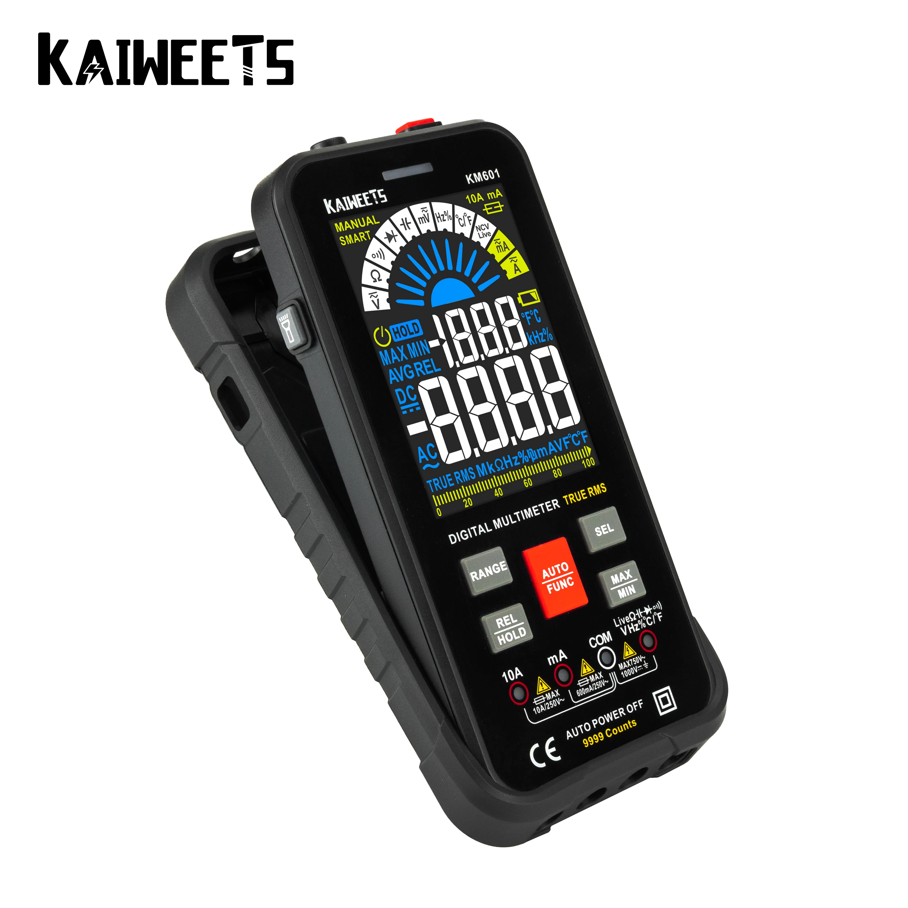 KAIWEETS 9999 Counts Digital Multimeter1000V 10A Tester Meter Ohm Hz Capacitance REL True RMS AC DC DMM Multitester