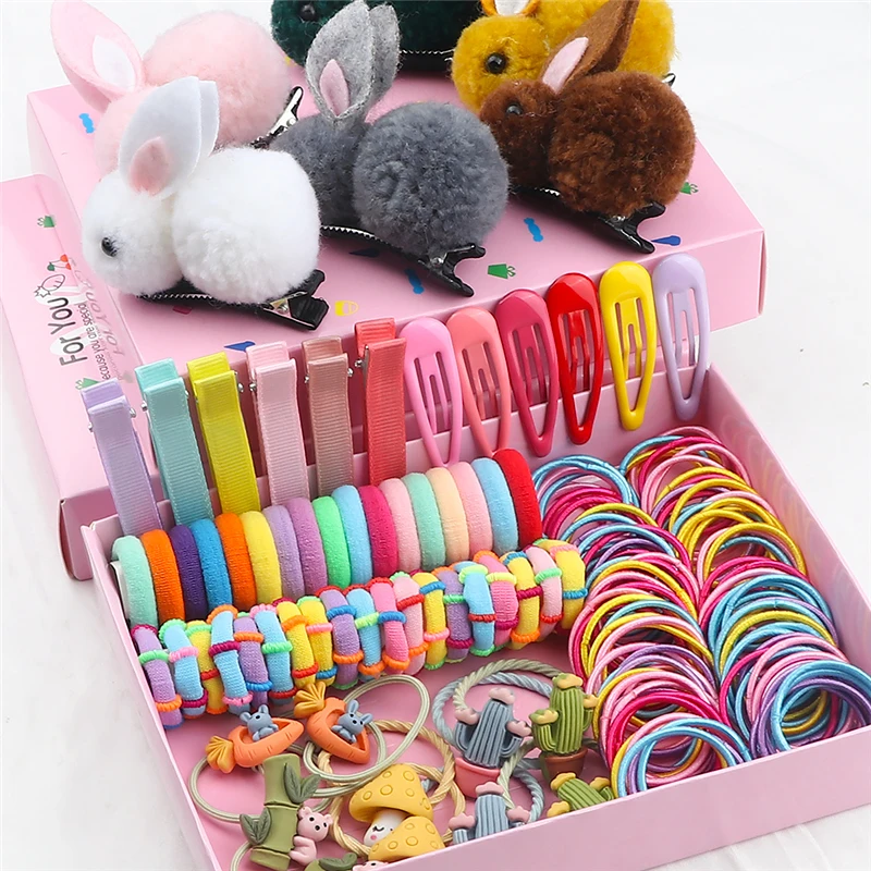 Hair Accessories Set Children Colorful Elastic Hair Bands For Baby Girls Kids Cute Hairpin Mixed Rubber Band Hair Clips Headband