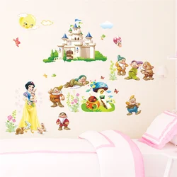 Snow White Princess & Dwarfs Castle Wall Stickers For Kids Room Bedroom Home Decorations Anime Mural Art Diy Girl's Movie Decal