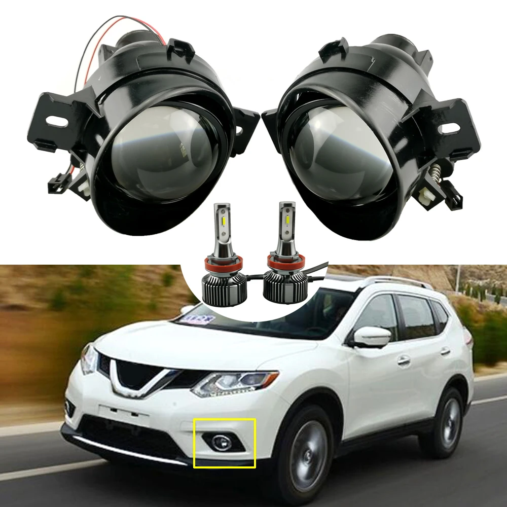 

1pair Left + right LED 35W H11 6000K Super bright Lens Fog Lamps Fog Lights 26150-89905 For N issan X trail T32 Rogue 2014-2017