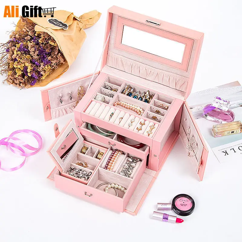 

Jewelry Box Princess European Type Korean Large Capacity Household Lock Simple Multi-layer Hand Jewelry Collection Box