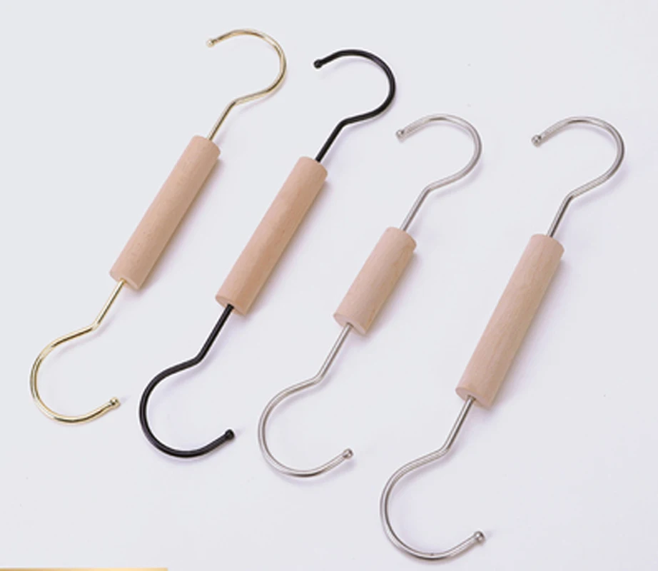 10pcs/lot Beech Wood Metal Clothes Hanger S Shape Clothing Hook Multifunction Hangers for Bag Belts Ties Pants Towels