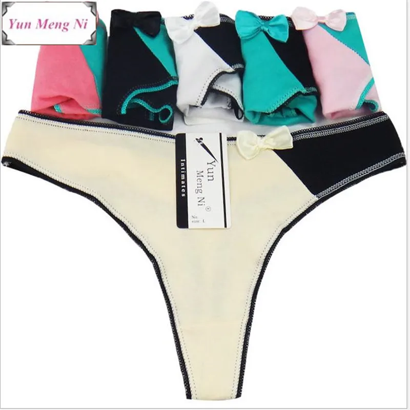 New Style 5pcs/lot Foreign Trade Ladies Underwear Fashion Briefs Color Matching Cotton Sexy Thong New Women's Panties 87317