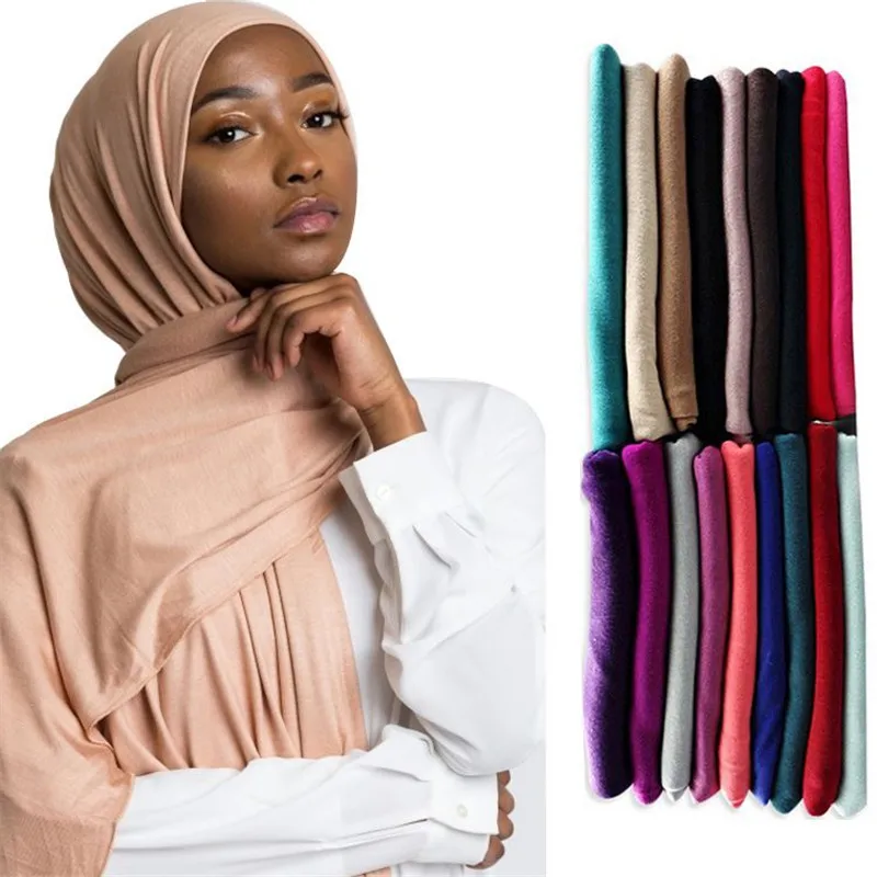 2024 women plain bubble cotton jersey scarf Head hijab wrap solid color headband shawls foulard femme muslim hijabs store