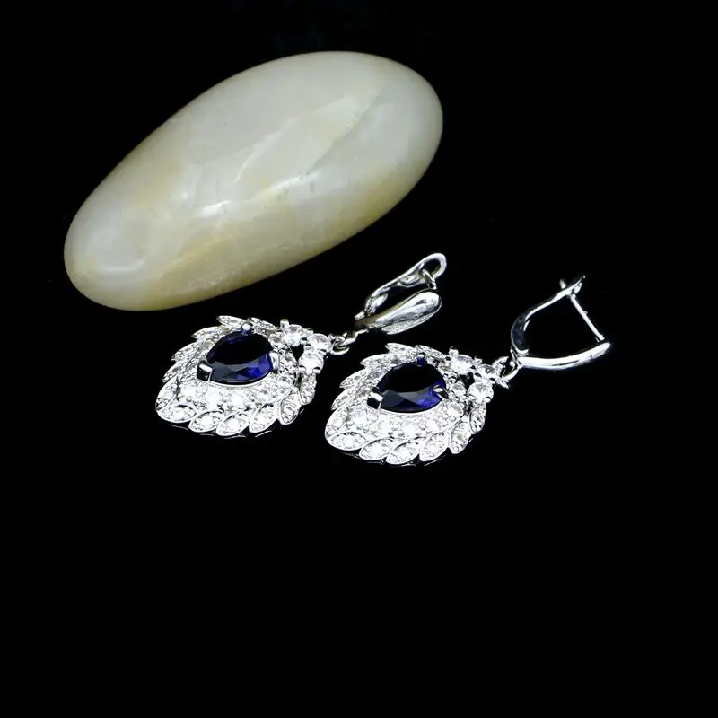 Fashion Bride 925 Sterling Silver Jewelry Blue Cubic Zirconia Stones Strawberry Drop Earrings For Women Wedding Decoration