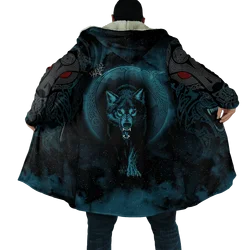 Winter Mode Heren Kapmantel Leeuw Tattoo Wolf 3D Afdrukken Dikke Fleece windbreker Unisex Casual Warme Kap mantel DP04
