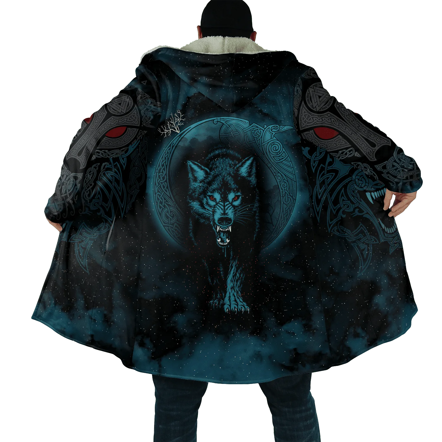 Winter Fashion Mens Hooded cloak Lion Tattoo Wolf 3D Printing Thick Fleece wind breaker Unisex Casual Warm Hood cloak DP04