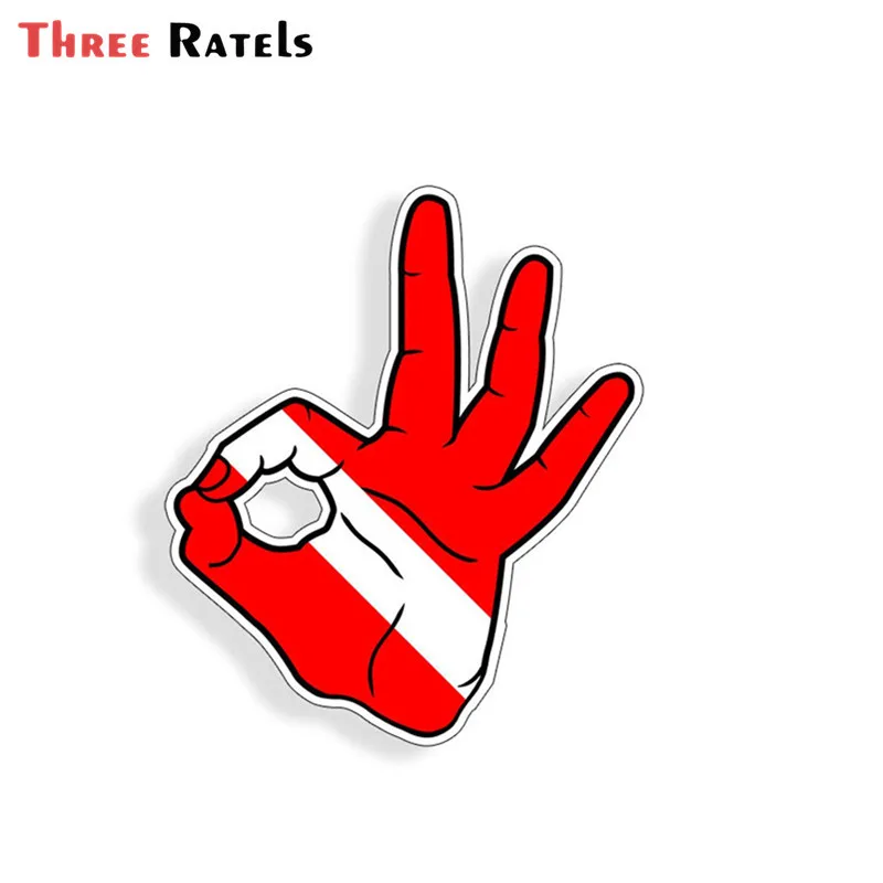 Three Ratels A91 Dive Sticker Ok Hand Sign Symbol Diver Down Flag Vinyl Window Bumper Decal For Cup Boat Tank Car