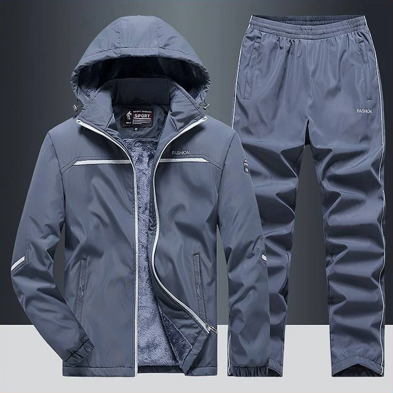 Men Tracksuit New Winter Sportswear Set Casual Suit Plus Velvet Sport Suit Male Fitness Warm Clothing Asian Size L-5XL