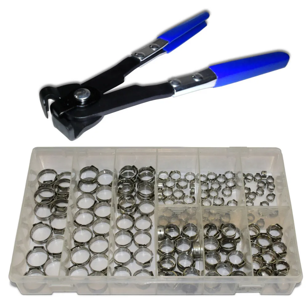 

170pcs 1 Ear Clamps Hose Clamp 5.8-21mm Assortment w/ Hose Clamps Pliers Stainless Steel Clamps Rings for Sealing Kinds of Hose