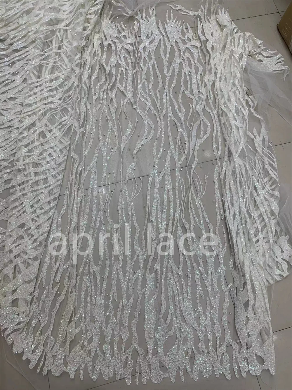 

Bling Cream Glitter Haute Couture 5 Yard Offwhite Tulle Lace Fabric for Fashion Designer /Sawing Wedding Bridal Dress