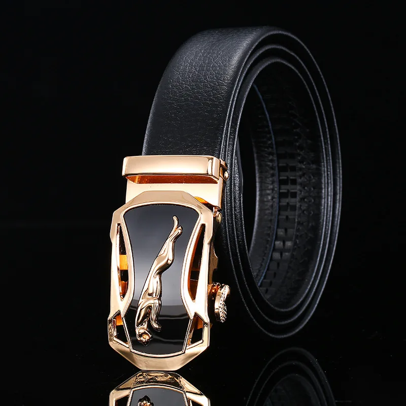 Peikong Men Belt Genuine Leather Automatic Buckle Luxury Brand Male Belts Black Strap Original Natural Cowskin Belts 110-130 cm