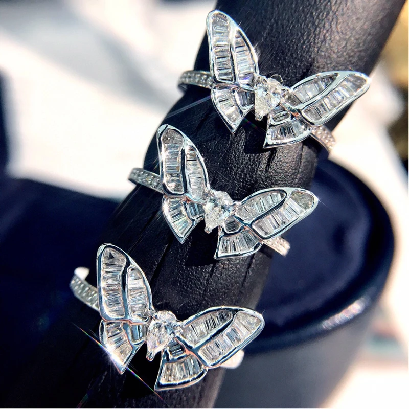 Aazuo Orignal 18K White Gold Real Diamonds Classic Fairy Butterfly Ring Gift For Woman Engagement Birthday Party