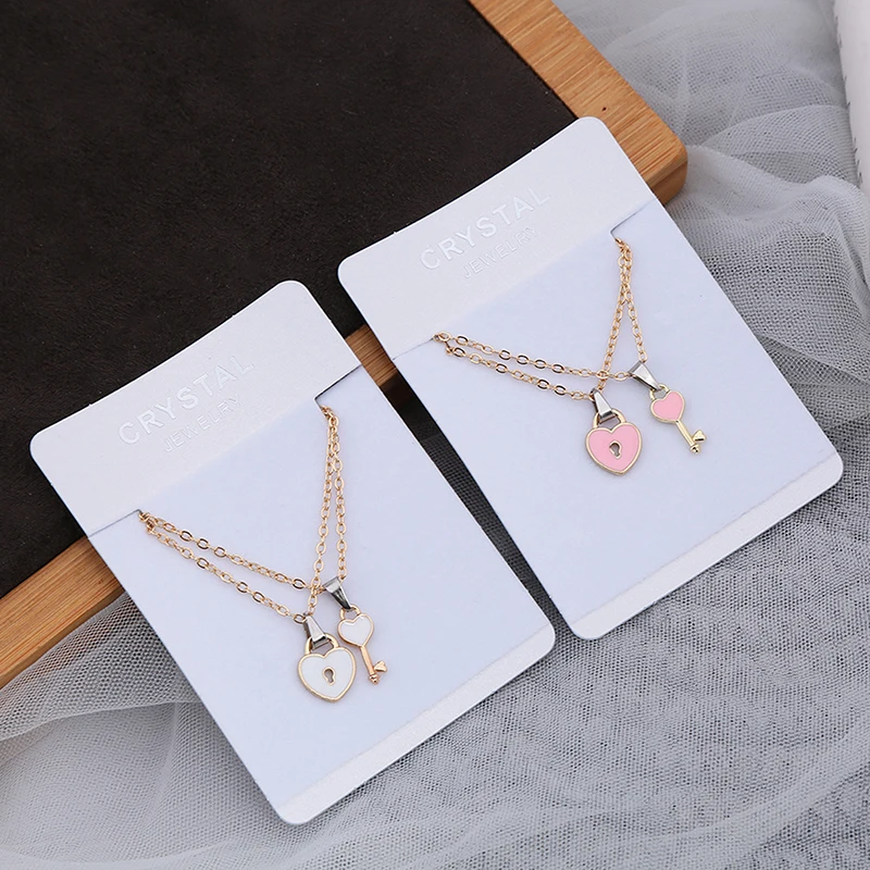 2 Pcs/set Couple Necklace For Women And Men Romantic Key Lock Heart Pendant Golden Link Chain Fashion Jewelry Paired Necklace