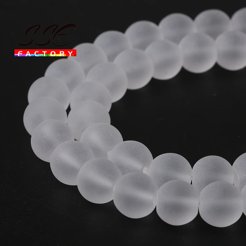 Contas de vidro de cristal branco fosco, contas redondas e soltas com espaçador 15 polegadas em fio 4 6 8 10 12 mm para confecção de joias, atacado