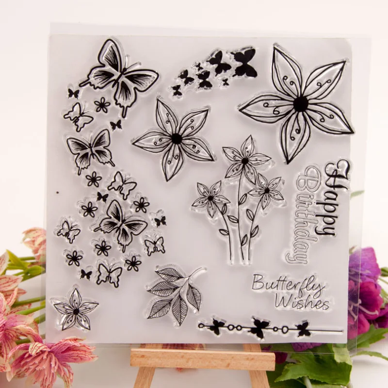 1pc Butterfly Wishes Transparent Clear Silicone Stamp Seal Cutting DIY Scrapbook Rubber Stamping Coloring Diary Decor Reusable